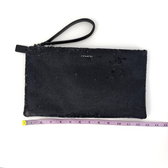 Coach Sequin Wristlet Clutch Envelope Sparkly Evening Bag Black 26484